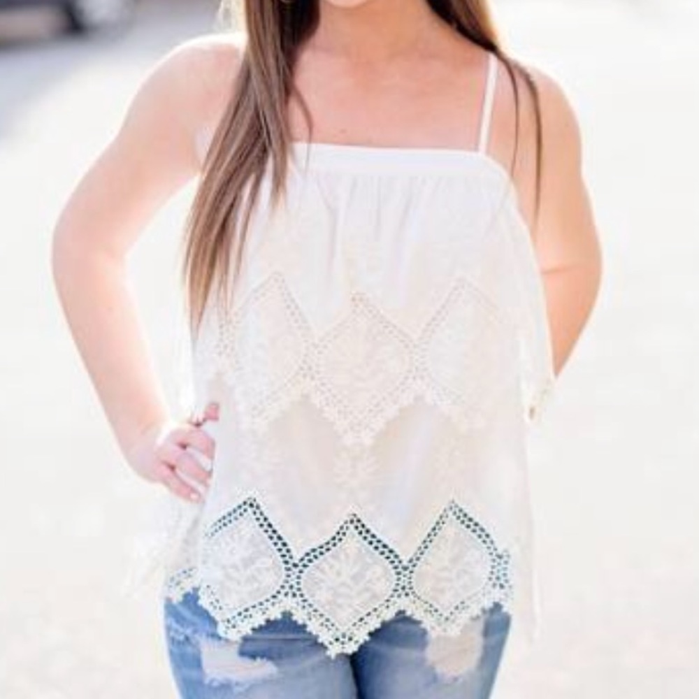 ISO white layered crochet tank as shown